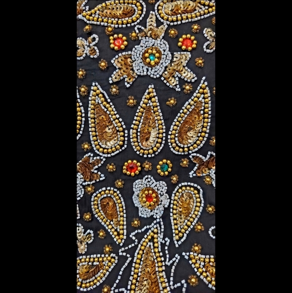 BEJEWELLED-80s Black and gold paisley rhinestone, bead and sequin top - Picture 3 of 6